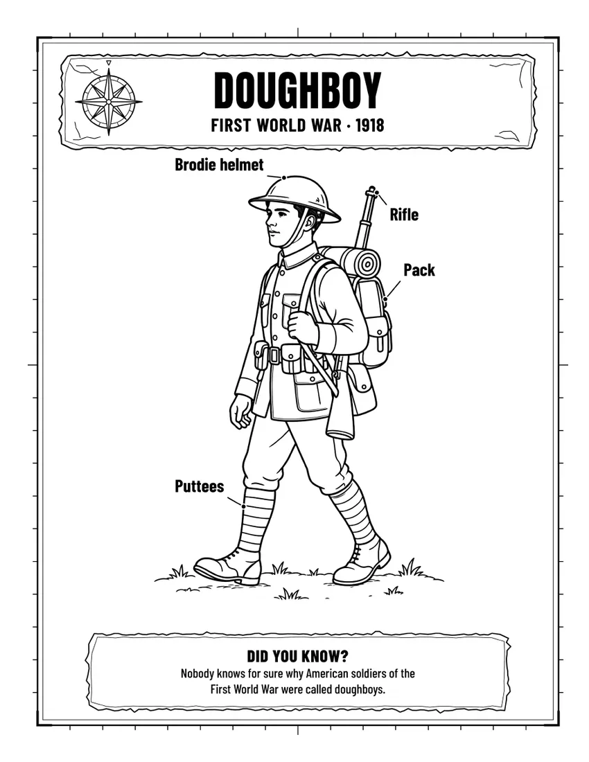 First World War doughboy colouring page